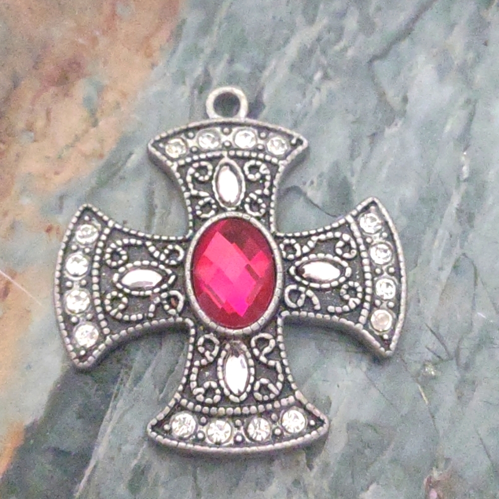 Jerusalem Cross Pendant With Ruby Stone - image 1